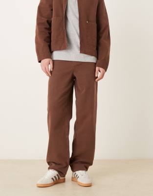 Asos Design Baggy Pants In Brown