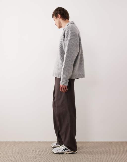ASOS DESIGN baggy pants in brown with self tie, 3 of 5