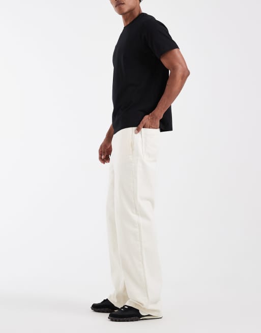 ASOS DESIGN baggy pants in ecru with elastic waistband, 3 of 5