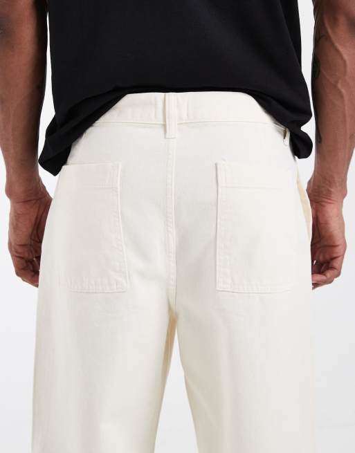 ASOS DESIGN baggy pants in ecru with elastic waistband, 5 of 5
