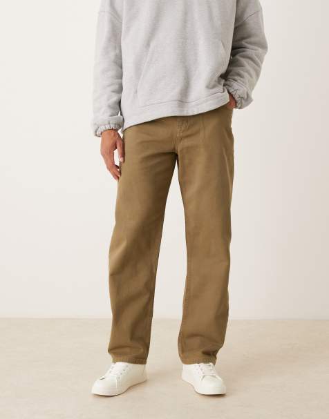 ASOS DESIGN baggy pants in khaki with pleats - view 1