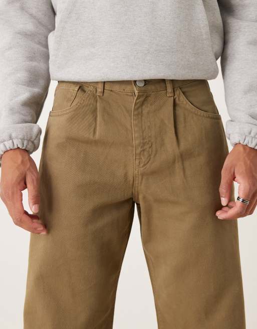 ASOS DESIGN baggy pants in khaki with pleats, 4 of 5