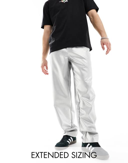 ASOS DESIGN baggy pants in metallic silver look