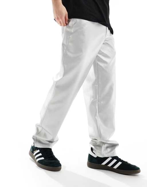 Metallic Silver Men's Baggy Pants-7228