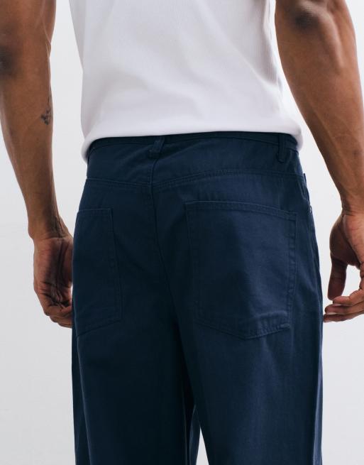 ASOS DESIGN baggy pants in navy with belt, 4 of 5