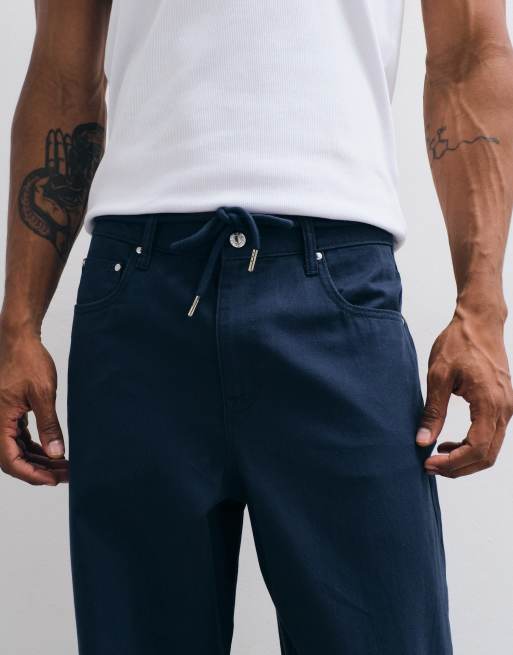 ASOS DESIGN baggy pants in navy with belt, 5 of 5