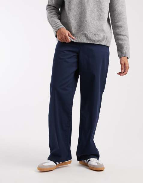 ASOS DESIGN baggy pants in navy with self tie belt - view 1