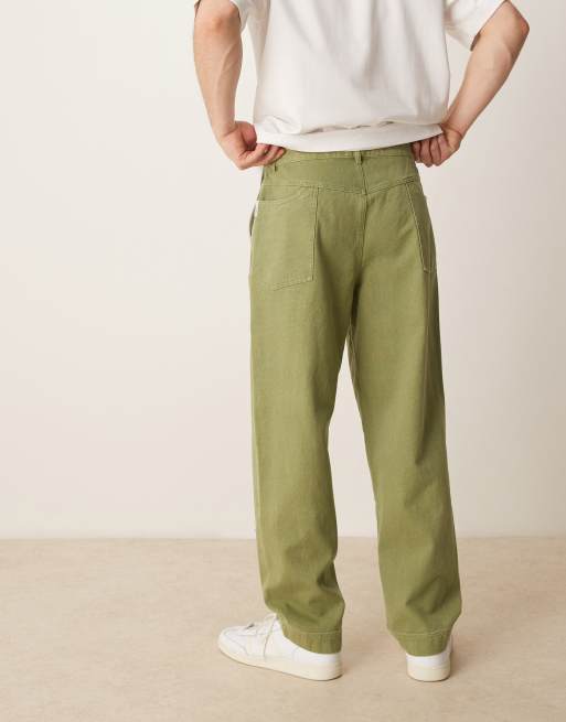 ASOS DESIGN baggy pants with back pocket detail in khaki 