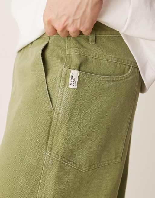 ASOS DESIGN baggy pants with back pocket detail in khaki 