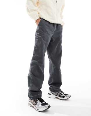 baggy pants with contrast stitch in washed gray