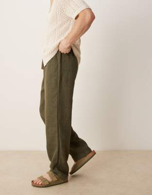 Asos Design Baggy Pants With Drawstring In Green