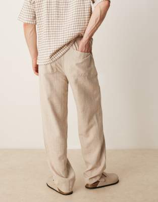 Asos Design Baggy Pants With Drawstring In Neutral