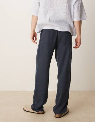 Asos Design Baggy Pants With Drawstring In Navy