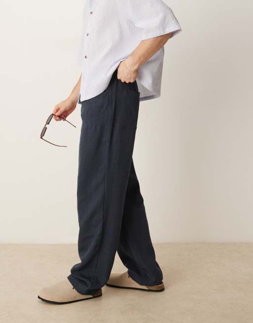 ASOS DESIGN baggy pants with drawstring in navy, 3 of 5