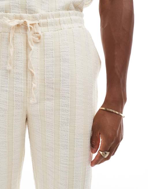 ASOS DESIGN baggy pants with drawstring waist in neutral stripe (part of a set), 4 of 5
