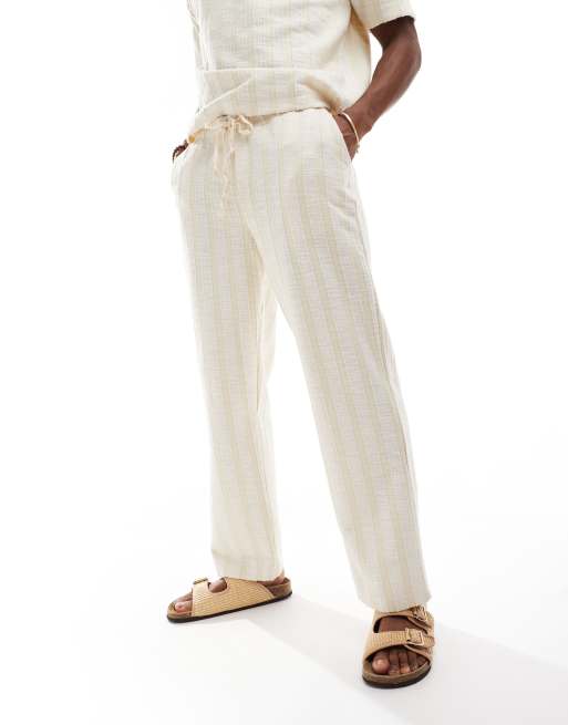 ASOS DESIGN baggy pants with drawstring waist in neutral stripe - part of a set