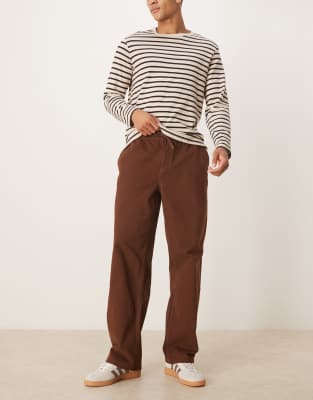 Asos Design Baggy Pants With Elasticized Waist In Brown