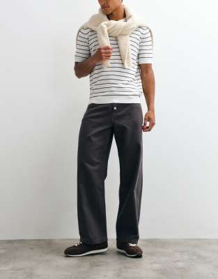 Asos Design Baggy Pants With Exposed Buttons In Gray