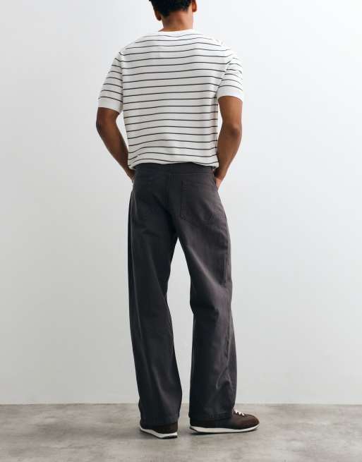 ASOS DESIGN baggy pants with exposed buttons in charcoal, 4 of 5