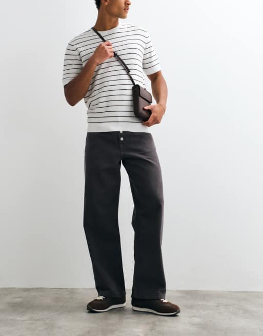 ASOS DESIGN baggy pants with exposed buttons in charcoal, 5 of 5