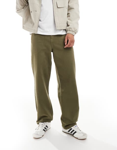 ASOS DESIGN baggy pants with seam detailing in khaki green - view 1