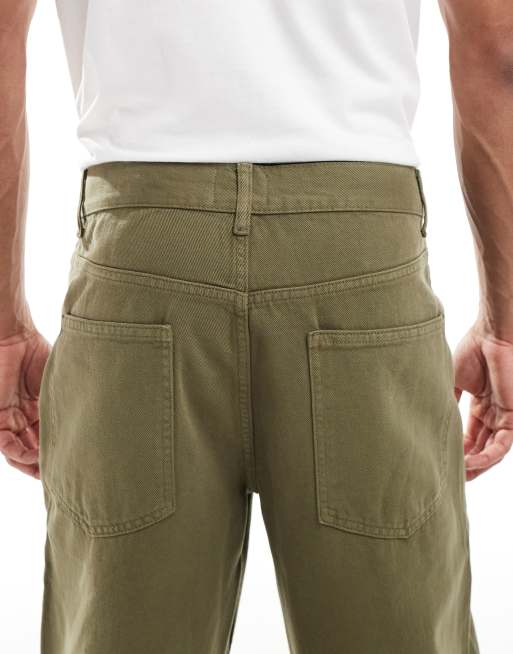 ASOS DESIGN baggy pants with seam detailing in khaki green, 4 of 5