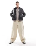 [ASOS DESIGN] ASOS DESIGN baggy pants with workwear patch in stone-Neutral W28 L30 BEIGE
