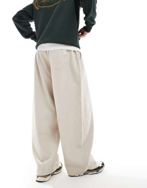 ASOS DESIGN baggy parachute cord pants in cream, 4 of 5