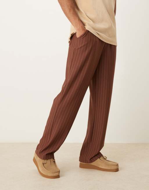 ASOS DESIGN baggy pinstripe pants in brown | ASOS