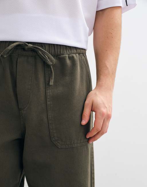 ASOS DESIGN baggy pull-on bukser i khaki med militærinspireret styling, 4 af 5