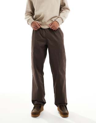 Asos Design Baggy Pull On Cargo Pants In Brown