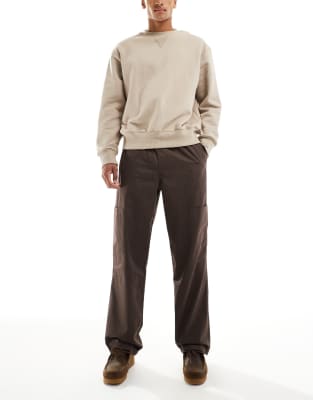 Asos Design Baggy Pull On Cargo Pants In Brown