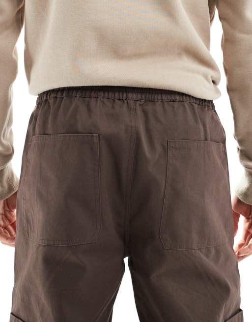 ASOS DESIGN baggy pull on cargo pants in brown, 5 of 5