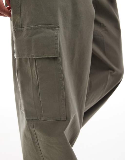 ASOS DESIGN baggy pull on cargo pants in khaki