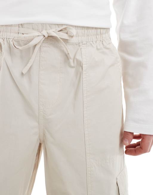 ASOS DESIGN baggy pull on cargo pants in stone, 5 of 5