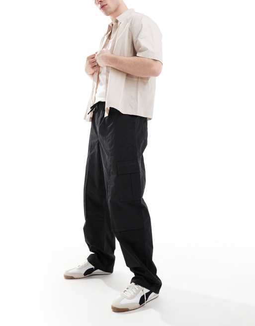ASOS DESIGN baggy pull on cargo trousers in black, 3 of 5