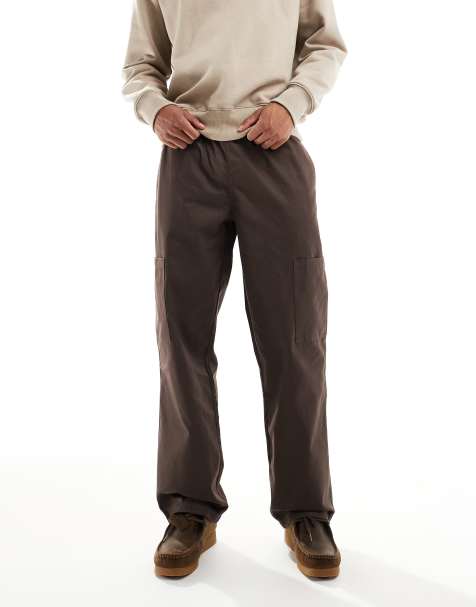 ASOS DESIGN baggy pull on cargo trousers in brown - view 1