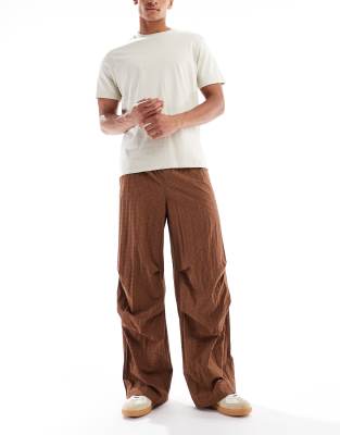 Asos Design Baggy Pull On Pants In Brown