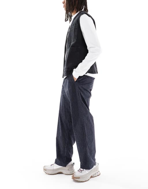 ASOS DESIGN baggy pull on pants in navy plaid, 3 of 5