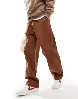 baggy pull on pants with back pocket patch in brown