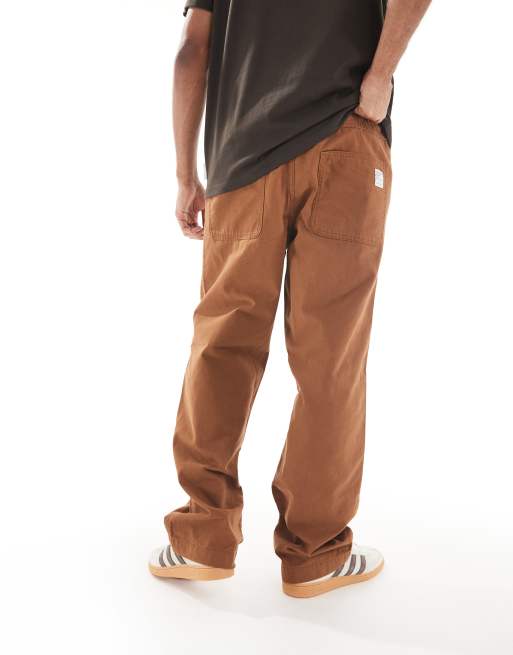 ASOS DESIGN baggy pull on pants with back pocket patch in brown, 2 of 5