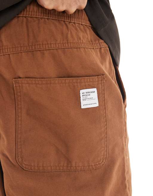 ASOS DESIGN baggy pull on pants with back pocket patch in brown, 5 of 5