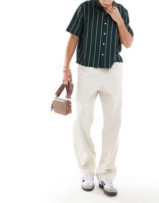 Asos Design Baggy Pull On Pants With Back Pocket Patch In Ecru-neutral