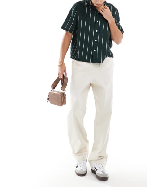 ASOS DESIGN baggy pull on trouser with back pocket patch in ecru - view 1