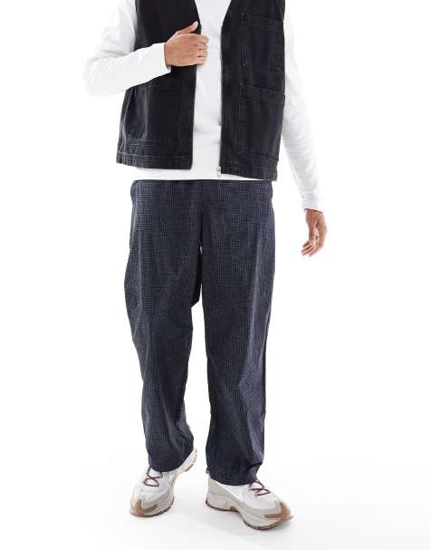 ASOS DESIGN baggy pull on trousers in navy check - view 1