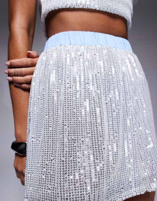 ASOS DESIGN - Baggy short van mesh met lovertjes in zilver, deel van co-ord set, 5 van 5