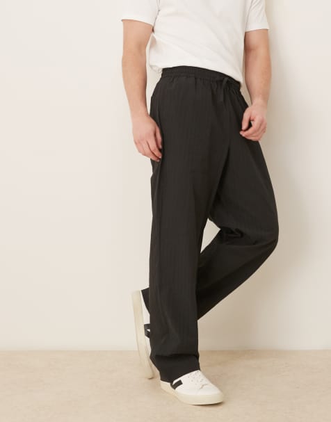 ASOS DESIGN baggy striped pants in black - view 1