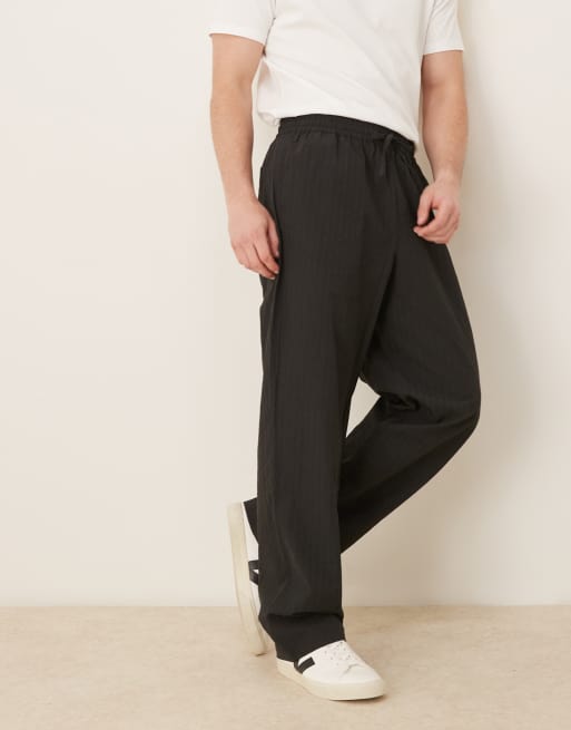 ASOS DESIGN baggy striped pants in black