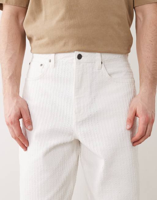 ASOS DESIGN baggy textured jeans in white, 4 of 5
