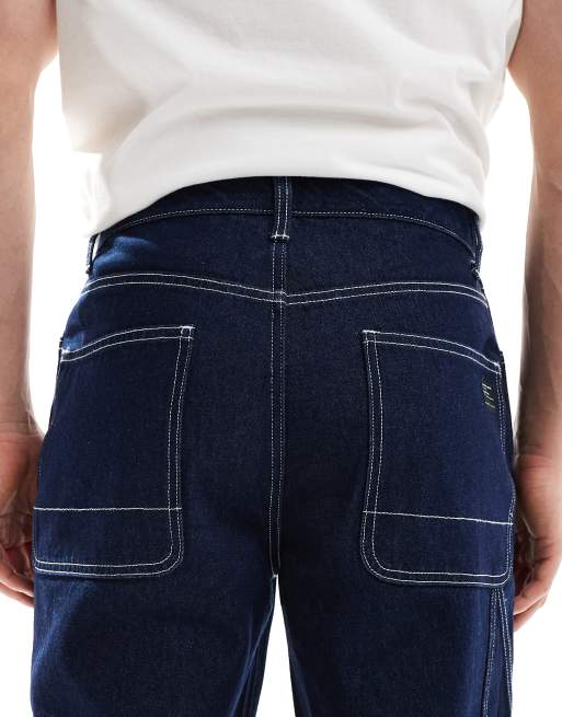 ASOS DESIGN - Baggy timmermansbroek met contrasterende stiksels in indigo , 5 van 5